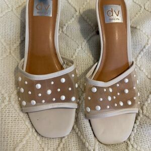 Dolce Vita Pearl-Embellished Cream Sandals